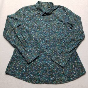 Eddie Bauer Womens Large Shirt Button Front Green Geometric Gobblin Gremlin